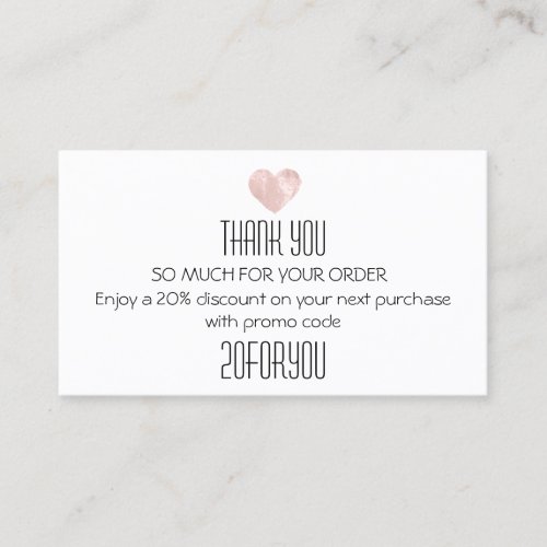 Thank You FOR PURCHASE Instagr Discount Pink Heart Business Card