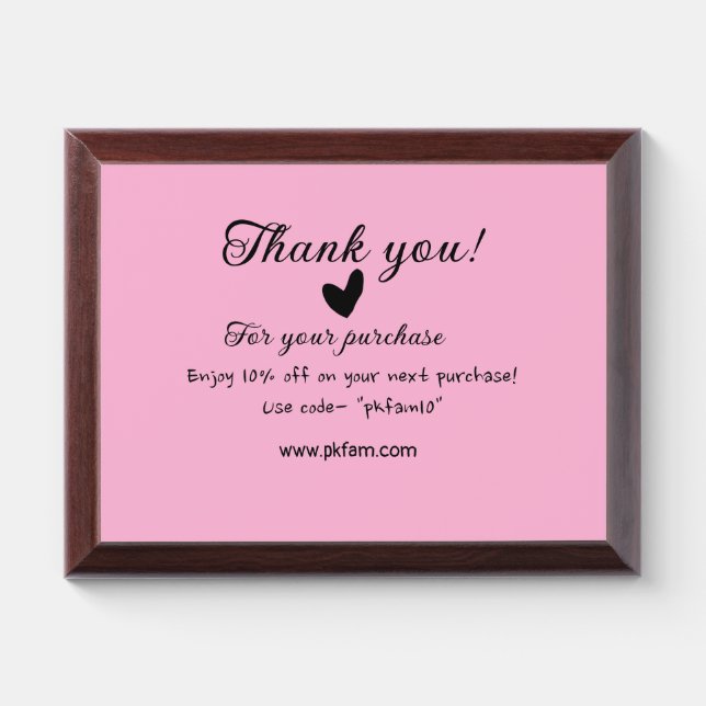 Thank you for purchase pink family business detail award plaque (Horizontal)