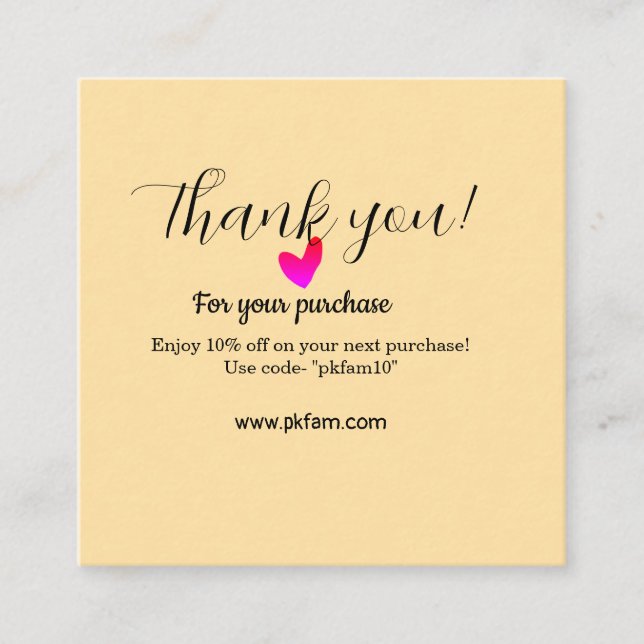 Thank you for purchase pink family business detail square business card (Front)