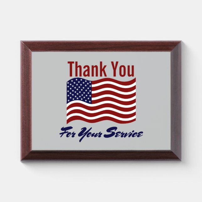 Thank You For Service American Flag Award Plaque (Horizontal)