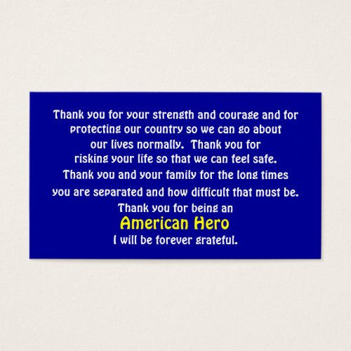 Thank You For Serving Our Country Business Card