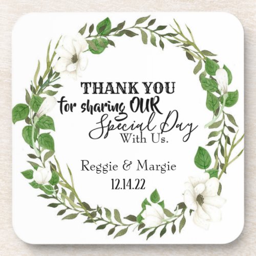 THANK YOU FOR SHARING OUR SPECIAL DAY WITH US  BEVERAGE COASTER