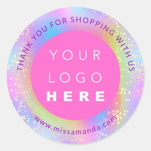 Thank You For Shopping Add Logo Holograph Gold Classic Round Sticker