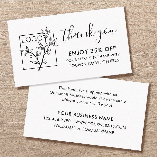 Thank You For Shopping Custom Logo White Business Card (Creator Uploaded)