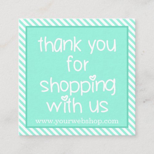 Thank You for Shopping _ Cute Teal Striped Webshop Square Business Card