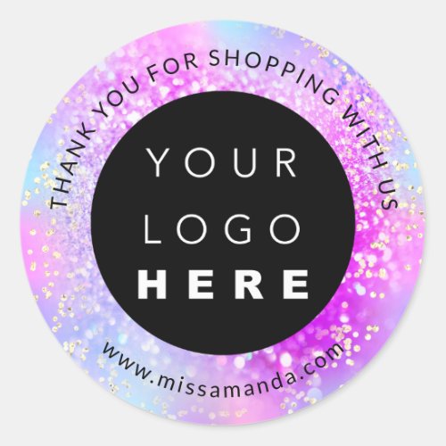 Thank You For Shopping Glitter Logo Holographic Classic Round Sticker