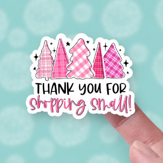 Thank You for Shopping Small Pink Christmas Trees Sticker