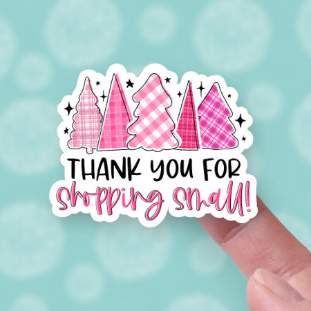 Thank You For Shopping Small Pink Christmas Trees Sticker
