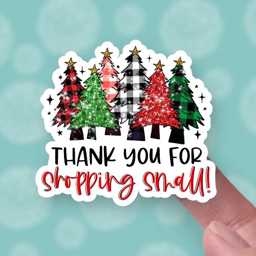 Thank You for Shopping Small Plaid Christmas Trees Sticker