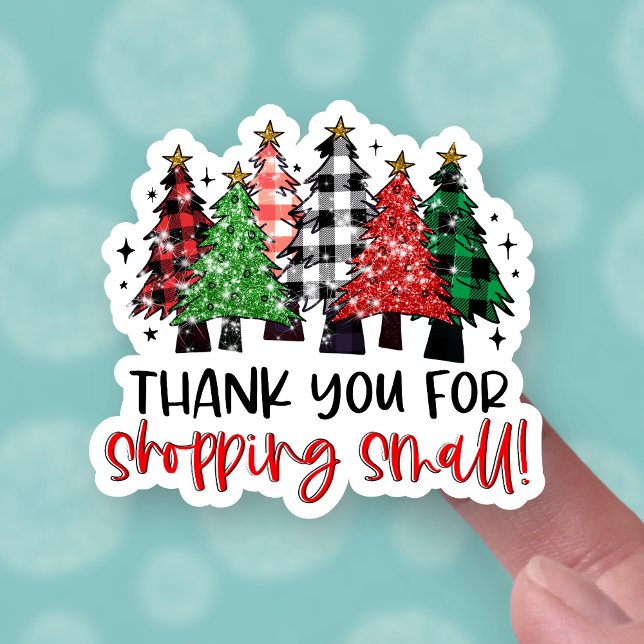 Thank You for Shopping Small Plaid Christmas Trees Sticker (Creator Uploaded)
