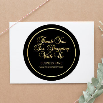 Thank You For Shopping With Us Business Gold Black Classic Round Sticker by MonogrammedShop at Zazzle