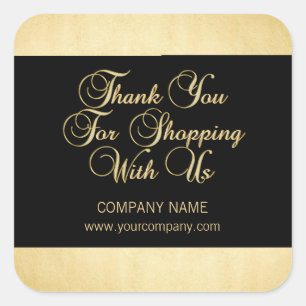 Thank You For Shopping With Us Business Gold Black Square Sticker