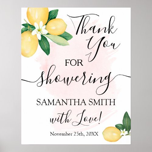 Thank you for Showering Bride Lemons Pink Sign