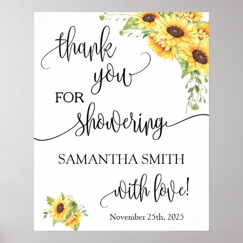 Thank you for showering bride to be sunflowers poster