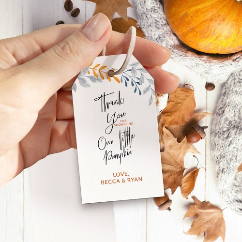 Thank You for Showering Our Little Pumpkin Script Gift Tags