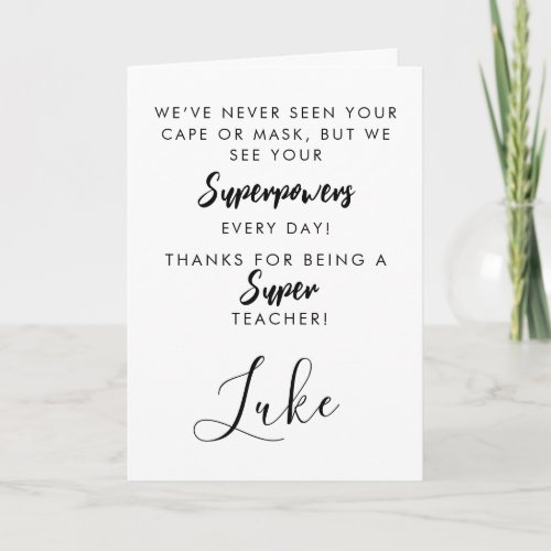 THANK YOU FOR super teacher  editable name card