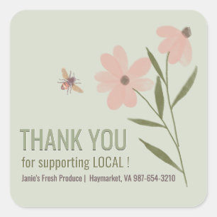 Thank You for Supporting Local ! Blossoms and Bee Square Sticker