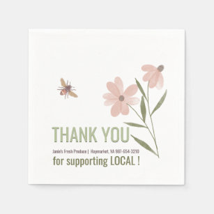 Thank You for Supporting Local Business Flower Bee Napkins