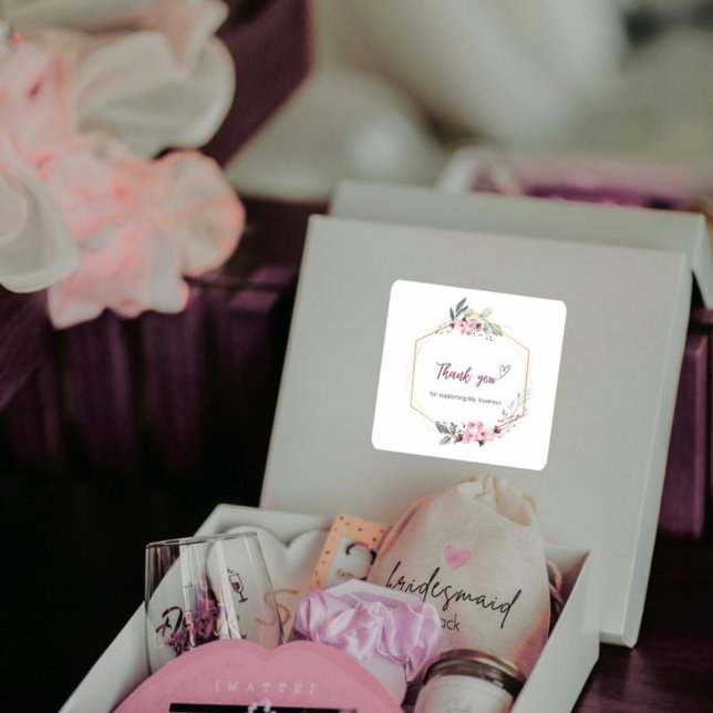 Thank You for Supporting My Business Floral Sticke Square Sticker (Creator Uploaded)