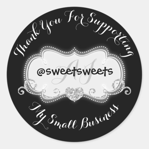 Thank You For Supporting My Business Heart Black Classic Round Sticker