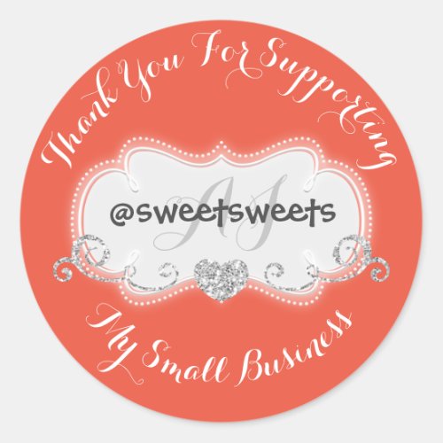 Thank You For Supporting My Business Heart Coral Classic Round Sticker