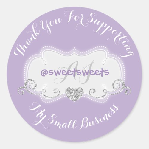 Thank You For Supporting My Business Heart Lavende Classic Round Sticker