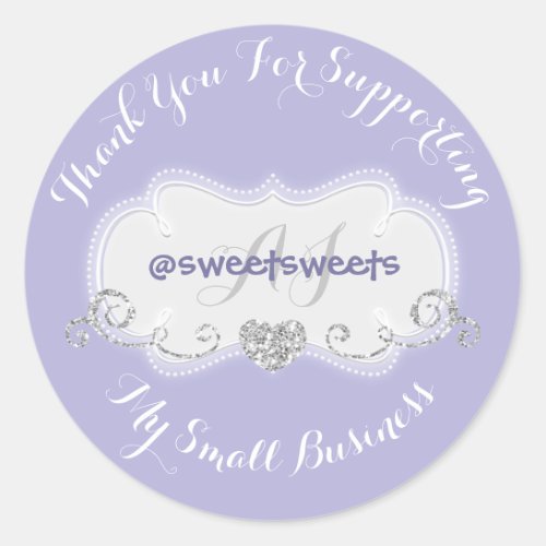 Thank You For Supporting My Business Heart Purples Classic Round Sticker