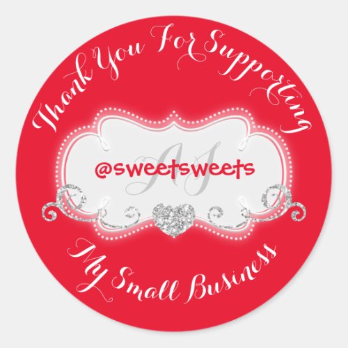 Thank You For Supporting My Business Heart Red Classic Round Sticker