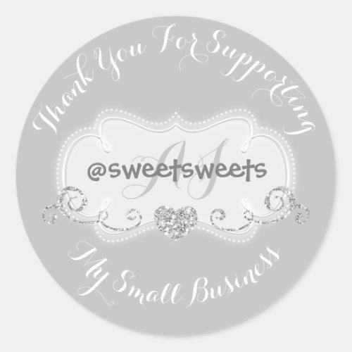 Thank You For Supporting My Business Heart Silver Classic Round Sticker