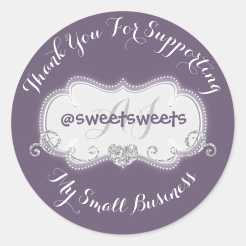 Thank You For Supporting My Business Hearts Purple Classic Round Sticker