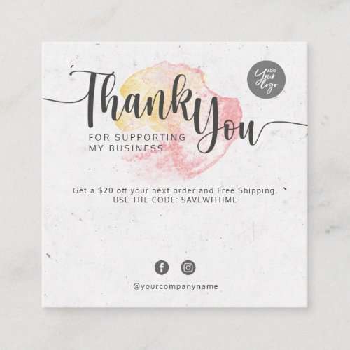 Thank You for supporting my business Square Business Card