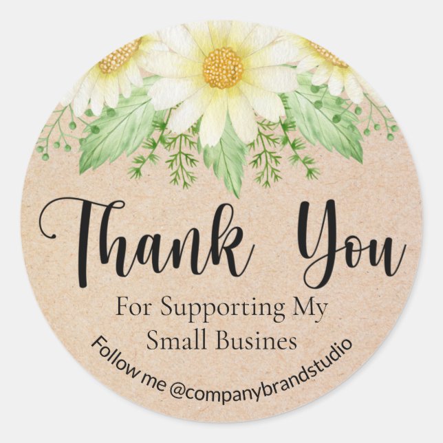 Thank You For Supporting My Small Business Floral Classic Round Sticker (Front)