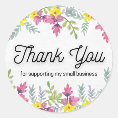 Thank you for supporting my small business floral classic round sticker