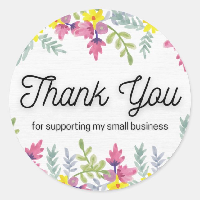 Thank you for supporting my small business floral classic round sticker (Front)