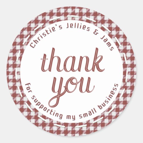 Thank you for supporting my small business gingham classic round sticker