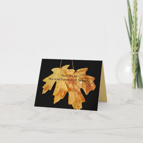 Thank You for Sympathy Leaves Raindrops Note Card