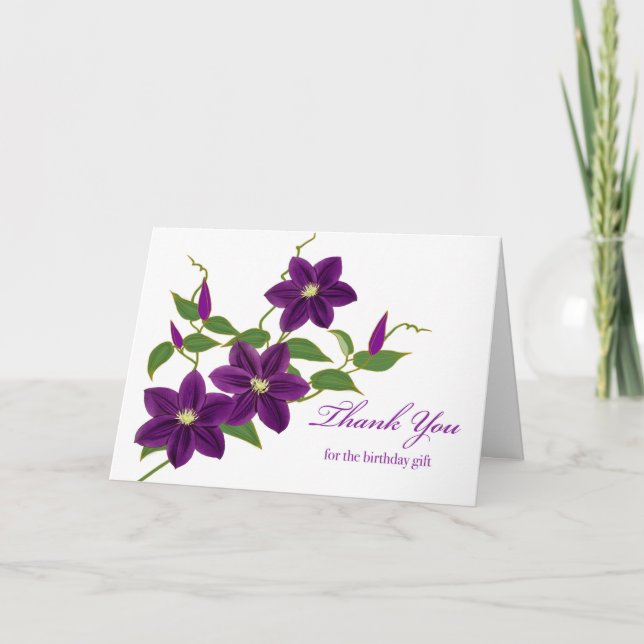 Thank You for the Birthday Gift with Clematis Card (Front)