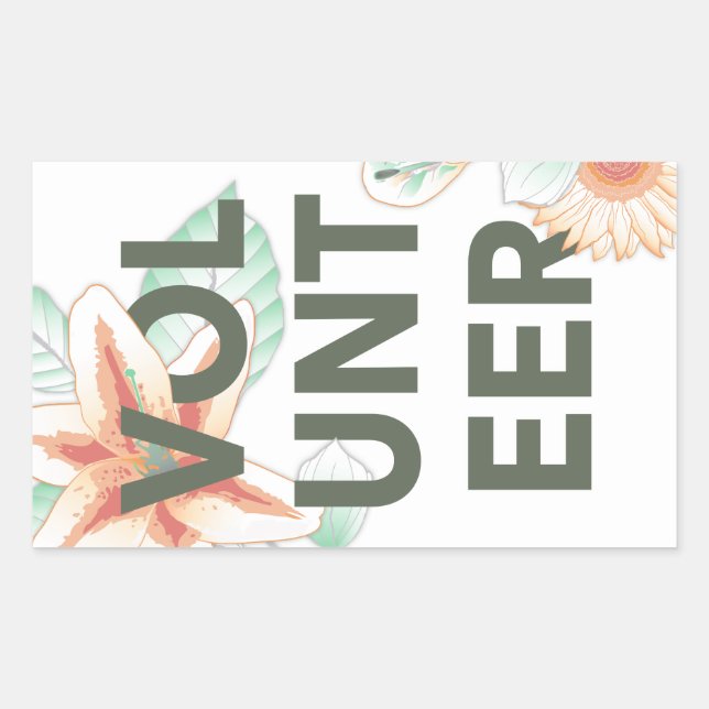 thank you for volunteering flowers rectangular sticker (Front)