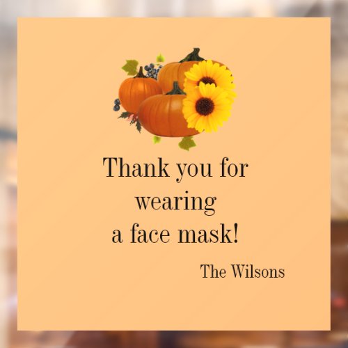 Thank you for wearing face mask fall Thanksgiving  Window Cling