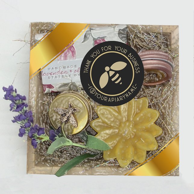 Thank you for your business apiary gold honeybee   classic round sticker (Creator Uploaded)