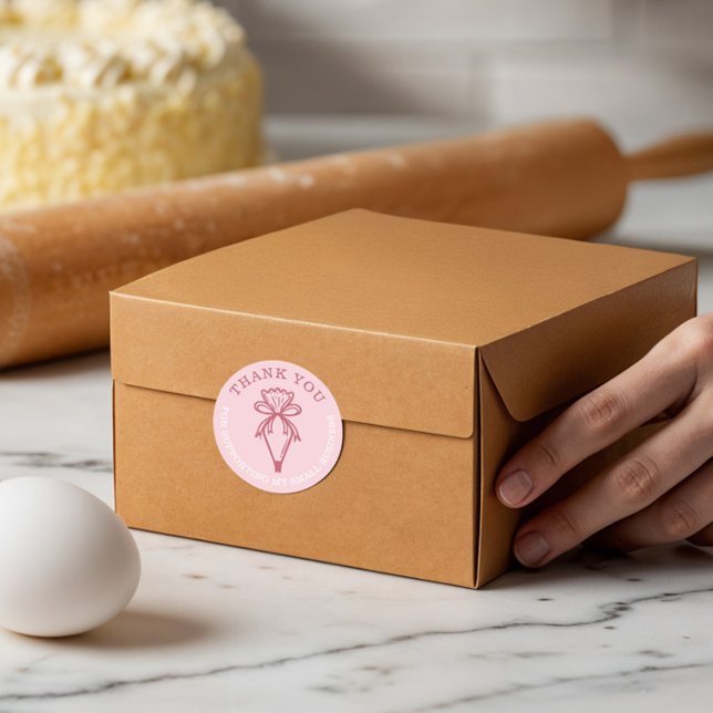 Thank You For Your Business Bakery Pastry Bag Pink Classic Round Sticker (Thank You For Your Business Bakery Pastry Bag Pink Classic Round Sticker)
