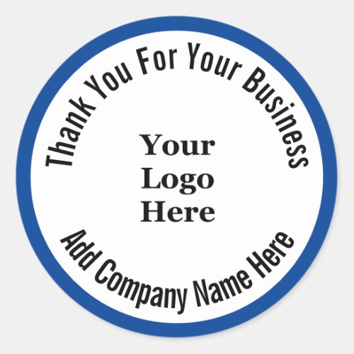 Thank You For Your Business Blue White Your Logo Classic Round Sticker