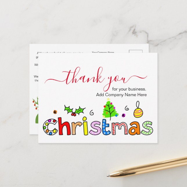 Thank You For Your Business Christmas Postcard (Front/Back In Situ)