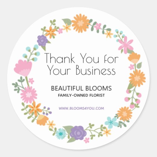 Thank You for Your Business Floral Classic Round Sticker