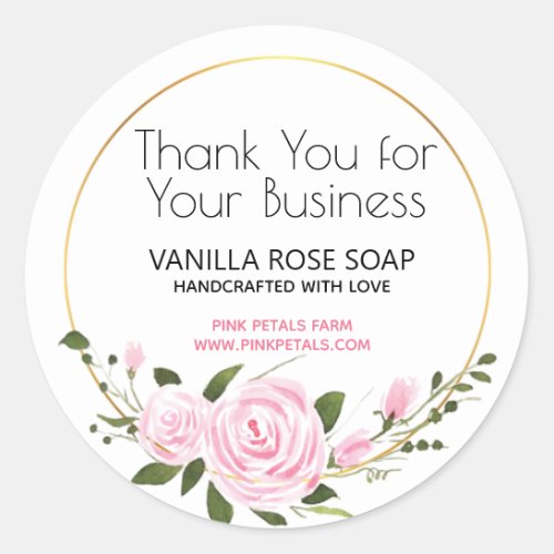 Thank You for Your Business Floral Watercolor Classic Round Sticker