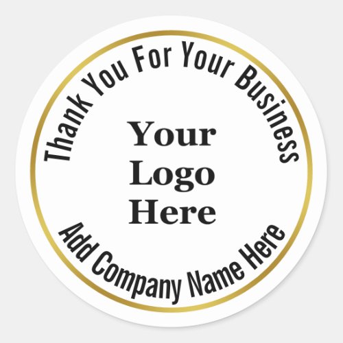 Thank You For Your Business Logo Black White Gold  Classic Round Sticker