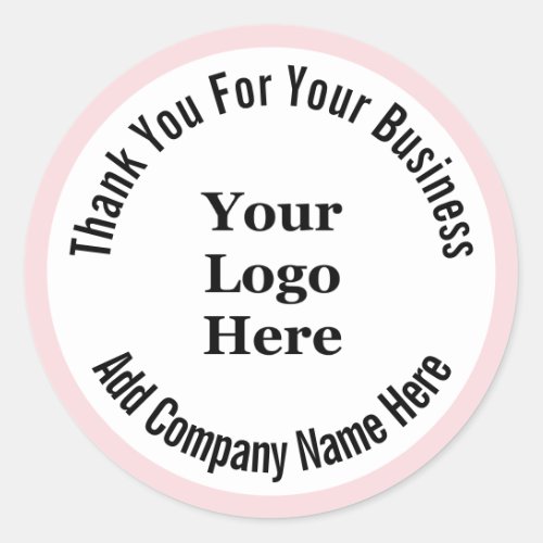 Thank You For Your Business Pale Pink White Logo Classic Round Sticker
