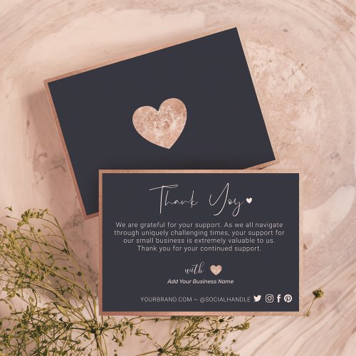 Thank You For Your Business Rose Gold Heart Navy Loyalty Card