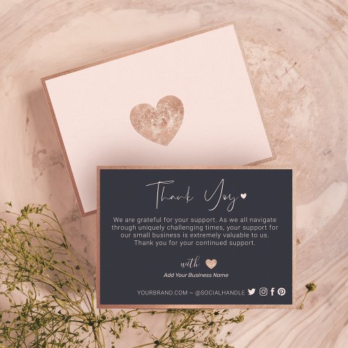 Thank You For Your Business Rose Gold Heart Pink Loyalty Card