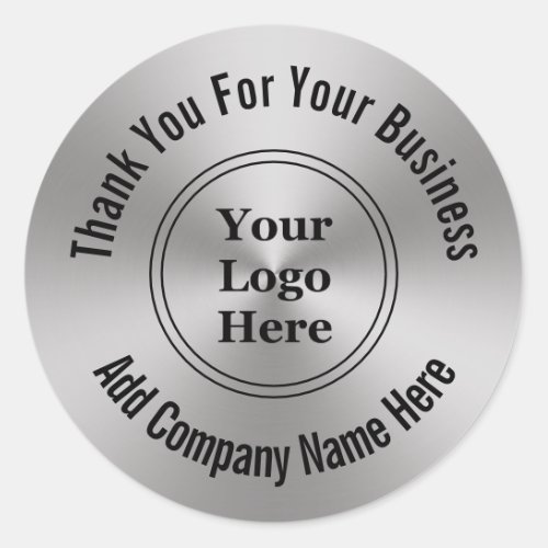 Thank You For Your Business Silver Black Your Logo Classic Round Sticker
